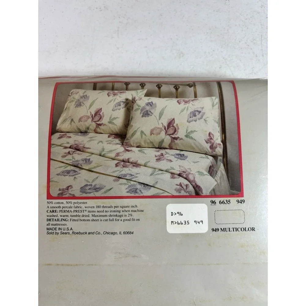 Vintage Sears Percale Twin Multicolor Floral Sheets Set,‎ Cotton Blend, NEW NOS